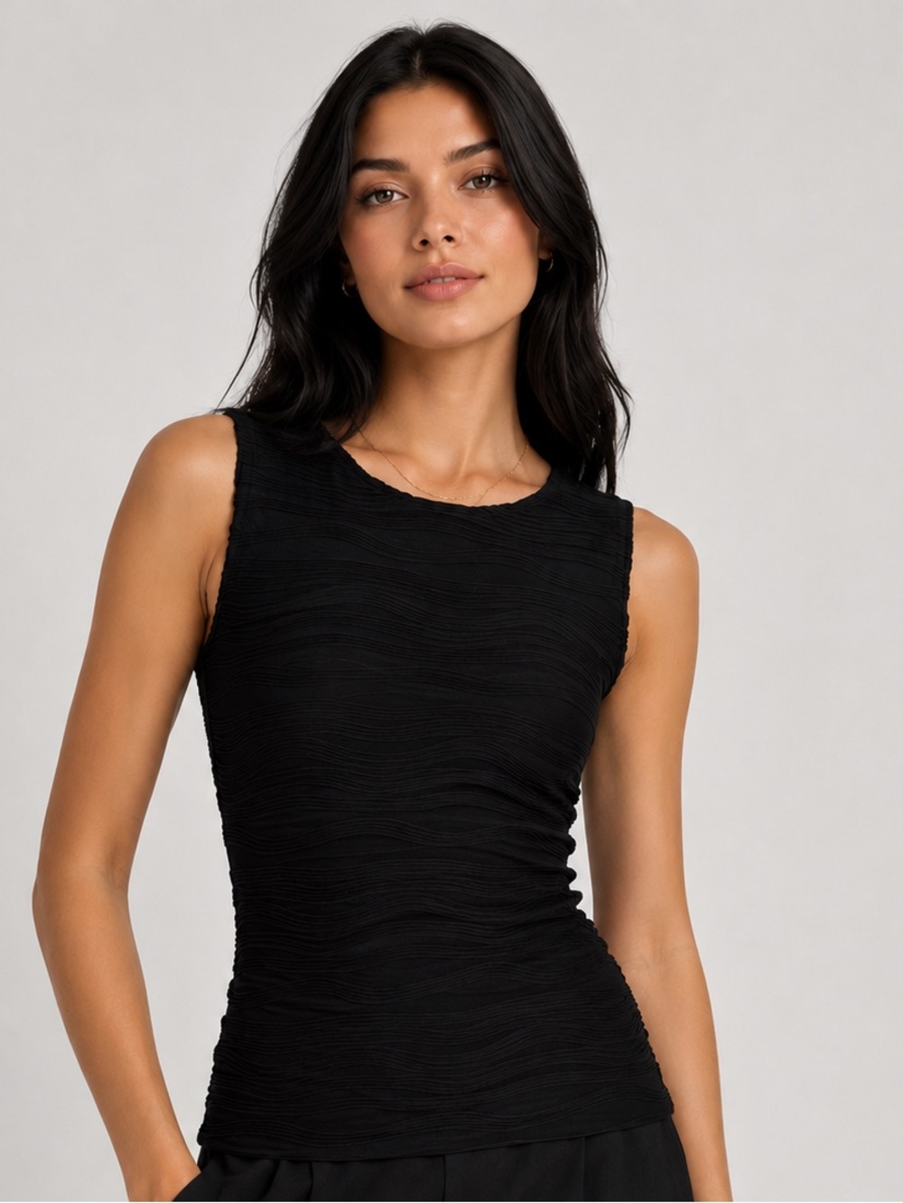 Calvin Klein Black Textured Sleeveless Stretch Knit Top